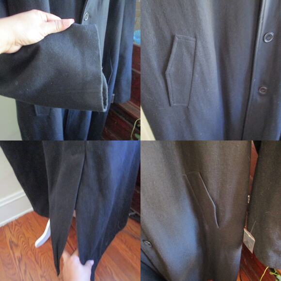 King's Court Black Single Breasted Long Men Peacoat 5XL Wool Blend Minimalist - Picture 14 of 17